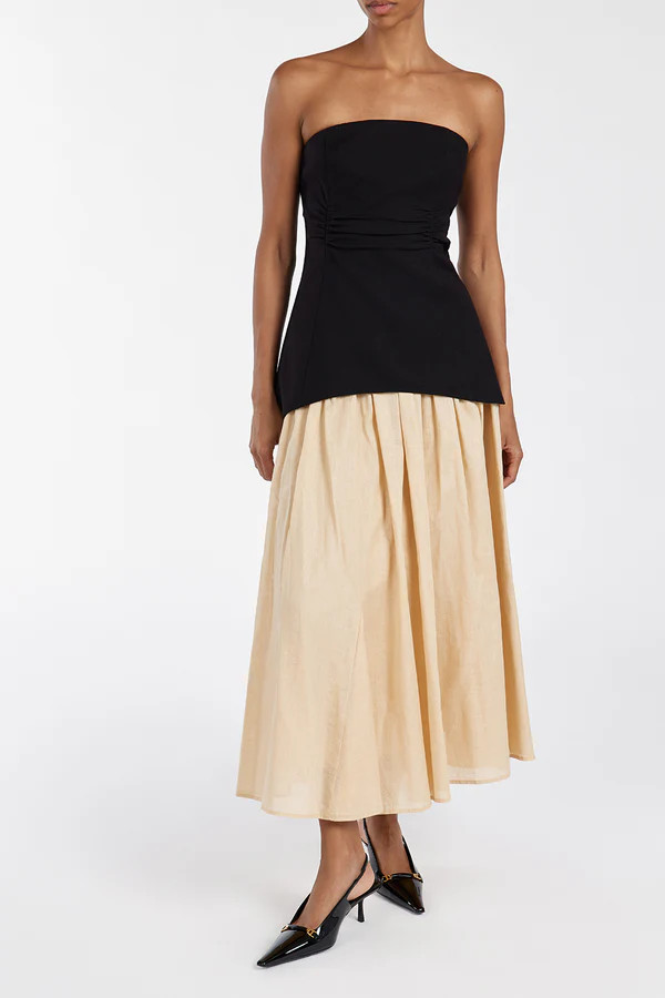 TIA SAND LINEN CIRCLE MIDI SKIRT | DISSH