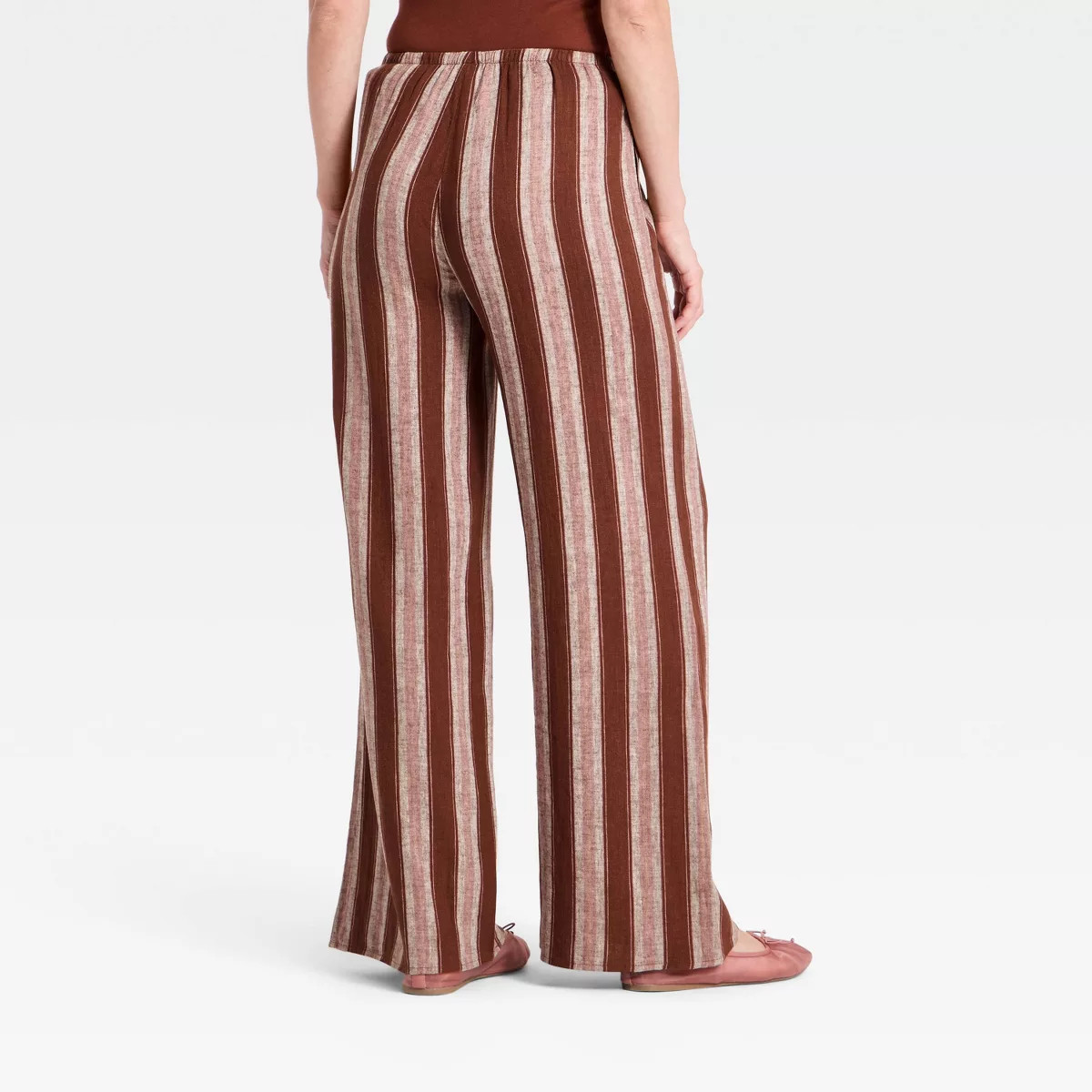 Women's Essential Linen Pull-On Pants - A New Day\u2122 Brown Striped M | Target