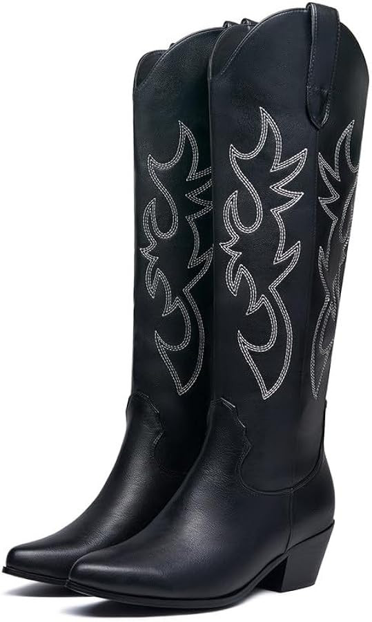 GOSERCE Women's Western Cowboy Boots with Embroidery Chunky Block Heel 2.5" Classic Cowgirl Boots... | Amazon (US)