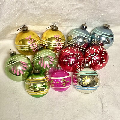 11 Vintage Shiny Brite Christmas Ornaments Stencil Flowers Leaves Mercury Glass  | eBay | eBay US