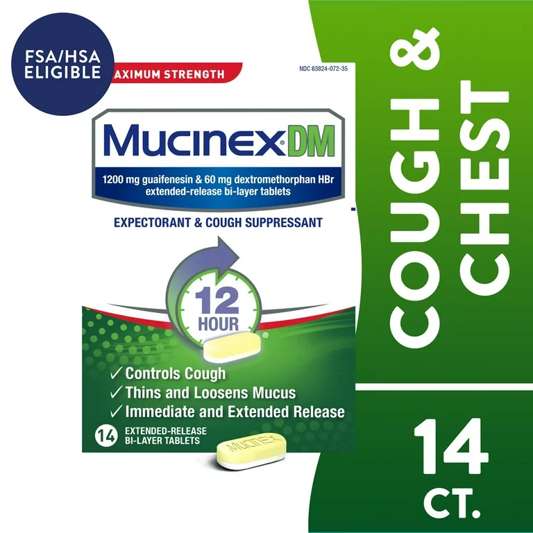 Mucinex DM Maximum Strength 12-Hour Expectorant and Cough Suppressant Tablets, 14 Count | Walmart (US)