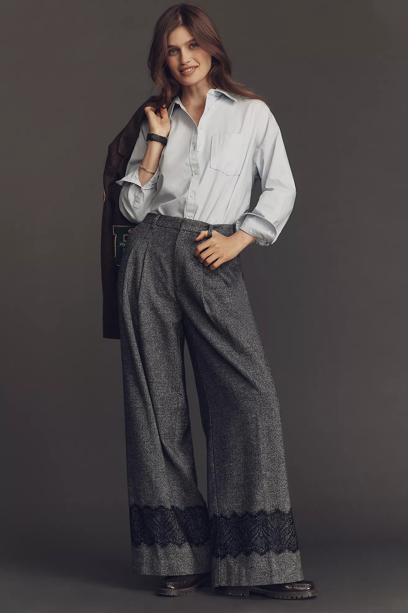 The Avery Pleated Wide-Leg Tweed Lace Trousers by Maeve | Anthropologie (US)