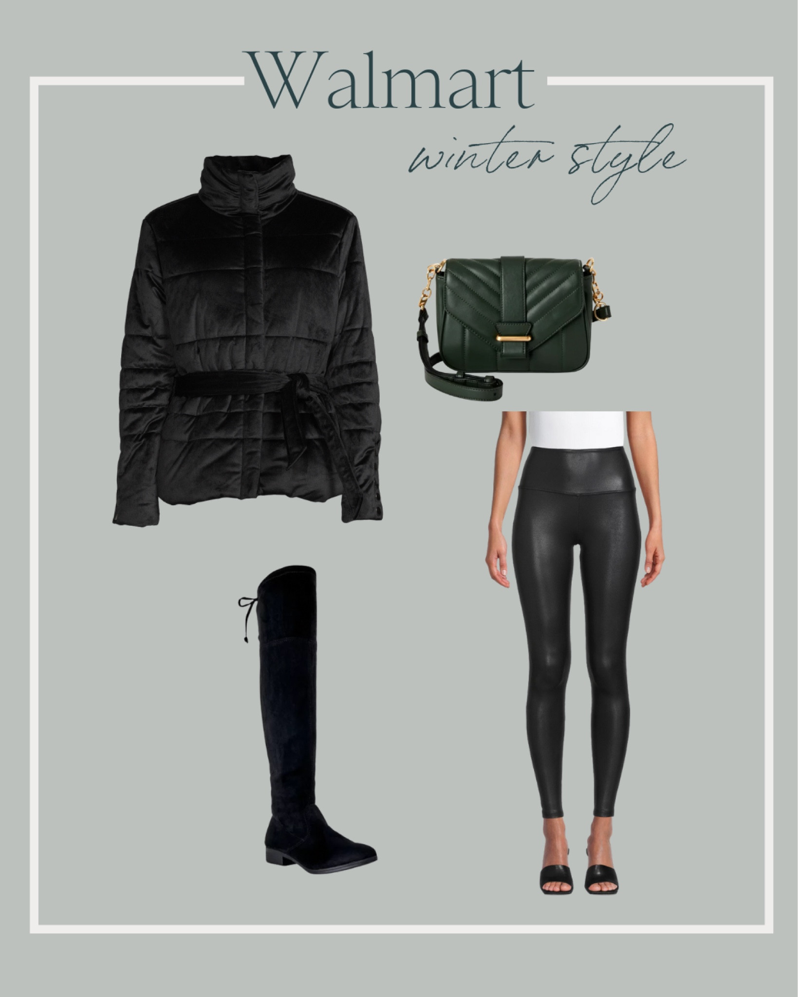 This belted velvet jacket is $52 and gorgeous! Faux leather leggings and over the knee boots! #walmartfashion 

#LTKunder50 #LTKstyletip #LTKunder100