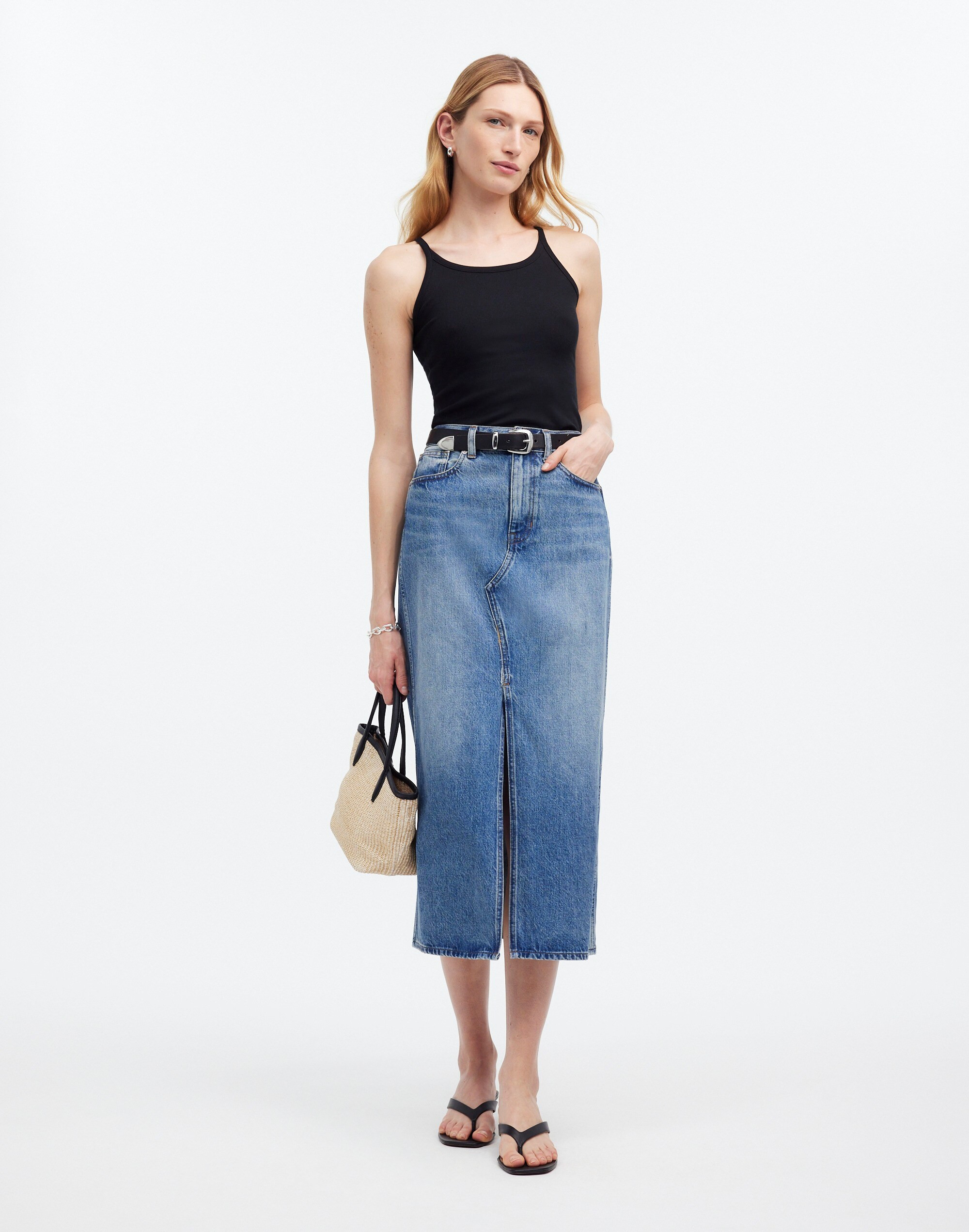 The Rilee Denim Midi Skirt | Madewell | Madewell