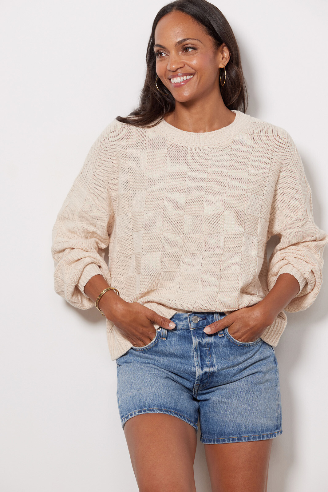 Jillian Checker Sweater | Evereve