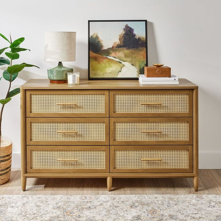Better Homes & Gardens Springwood Caning 6-Drawer Dresser, Light Honey Finish - Walmart.com | Walmart (US)