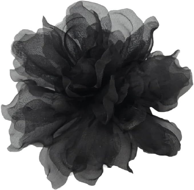 Black Flower Gardenia 4.5" Silk Organza Millinery Fabric Artificial Flowers Brooch Pin Handmade i... | Amazon (US)