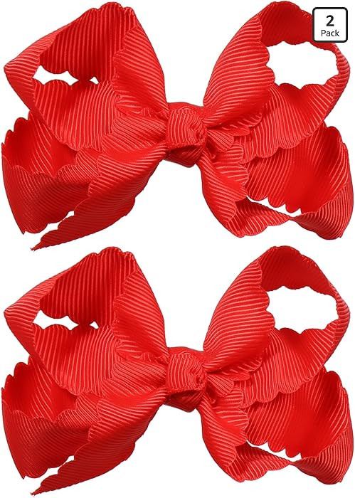 3 Inch Red Scalloped Hair Bows for Girls, Boutique Grosgrain Ribbon Bow Alligator Clips Kids Vale... | Amazon (US)