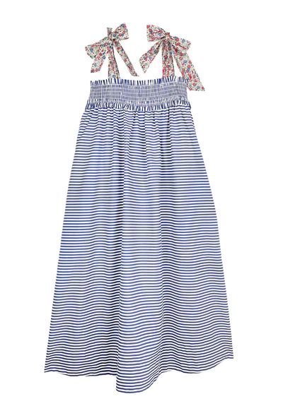 Tie Top MIDI Dress -  Blue Stripe | Shop BURU