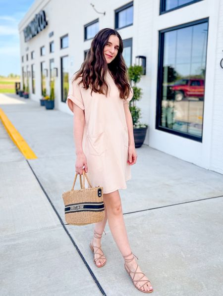 Shein T-shirt dress. Great as a casual dress or dress it up for a date. Also works as a swimsuit cover up. Dress fits tts. Wearing a size small in apricot. Dress comes in lots of colors. Perfect lightweight casual dress. Plus this dress has pockets! 

#LTKWorkwear #LTKTravel #LTKFindsUnder50