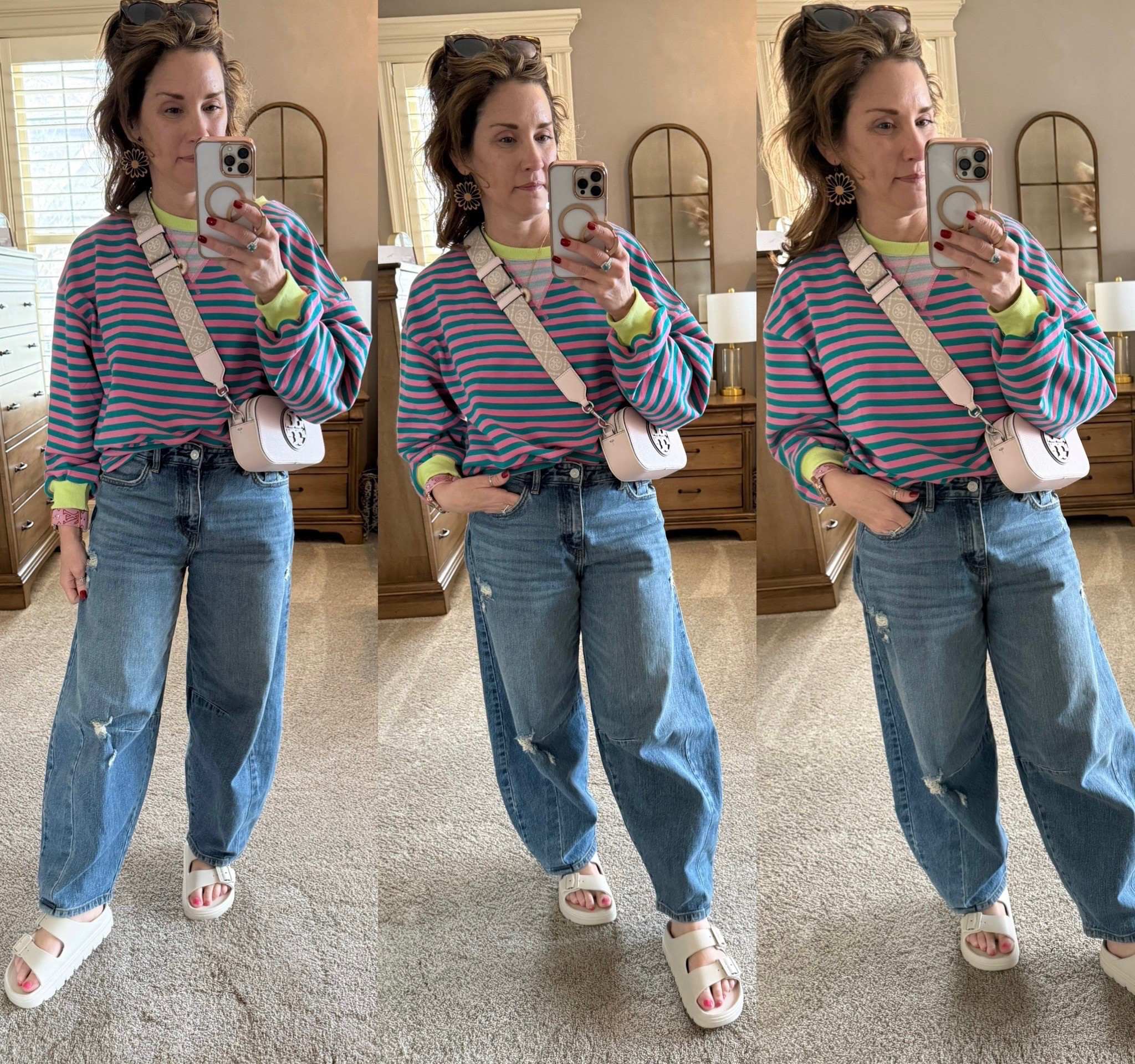 Love this spring look paired with my Tory Burch Miller crossbody! 🩷Wearing a size small in crewneck oversized & obsessed with how comfy these shoes are. Jeans size 25 true to size  

Crazy Busy Mama 

#LTKItBag #LTKShoeCrush #LTKFindsUnder50