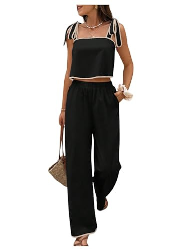 Amazon.com: SOLY HUX Women's Summer Vacation 2 Piece Set Tie Shoulder Crop Top and Pants Travel O... | Amazon (US)