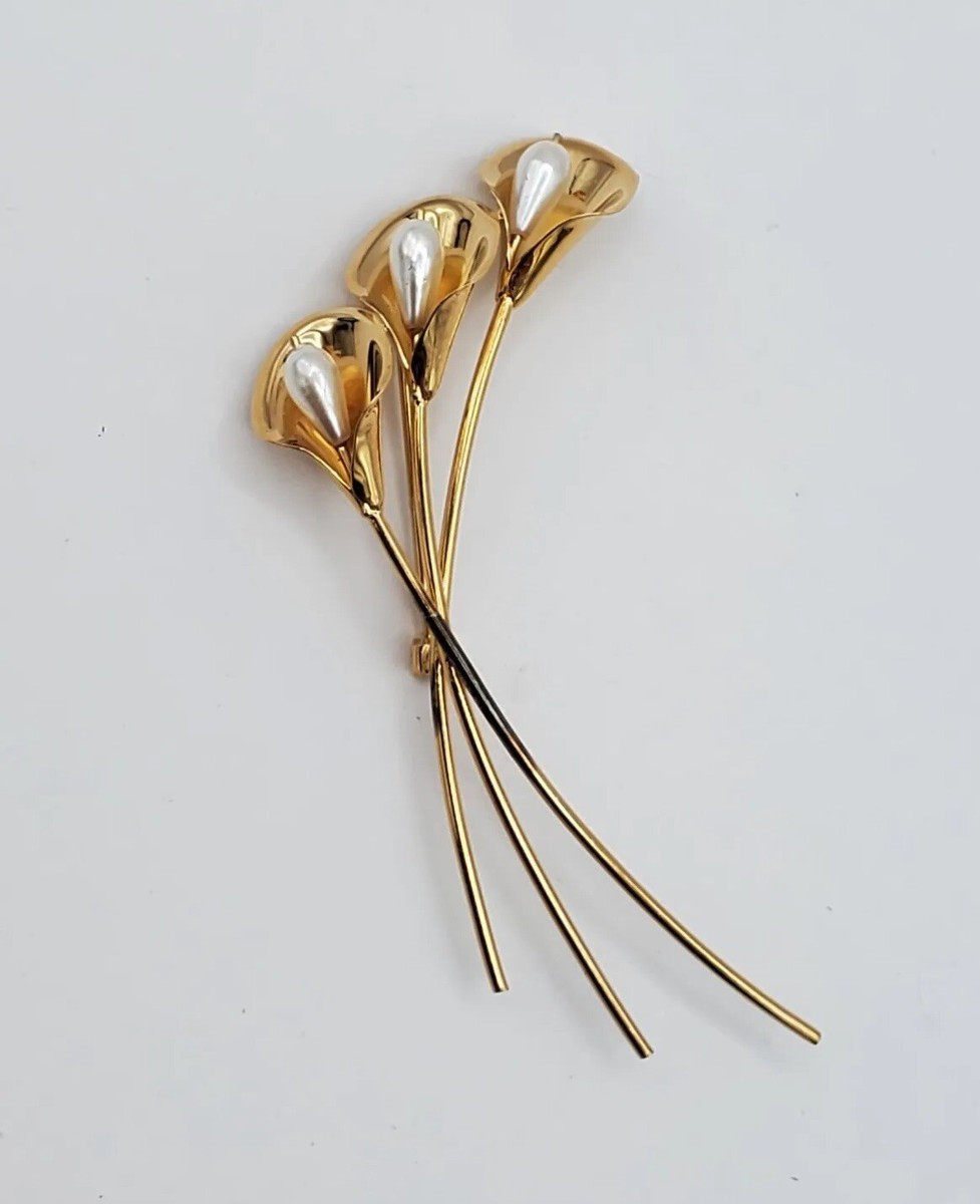 Vintage Sterling Silver Gold Brooch Lily Flower Pin Beau Signed Costume Jewelry | eBay US