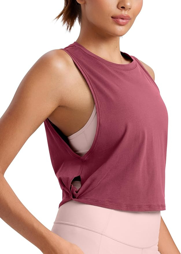 CRZ YOGA Pima Cotton Cropped Workout Tank Tops for Women - Sleeveless Sports Athletic Yoga Runnin... | Amazon (US)