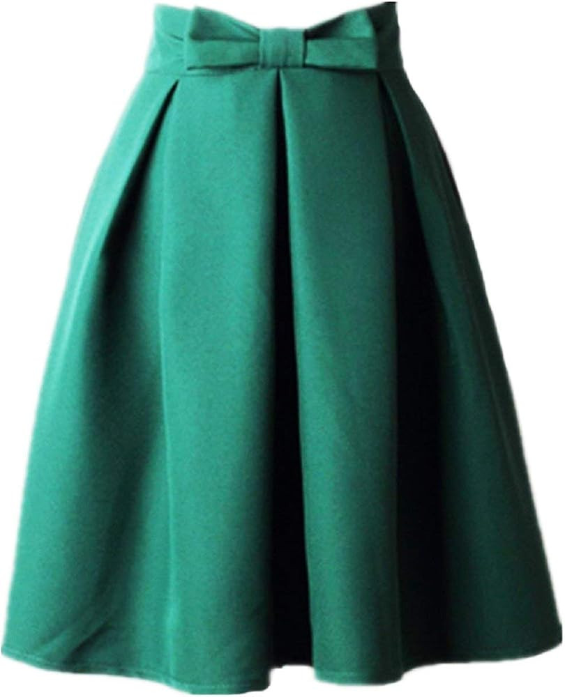 Women’s A Line Pleated Vintage Skirt High Waist Midi Skater with Bow Tie | Amazon (US)