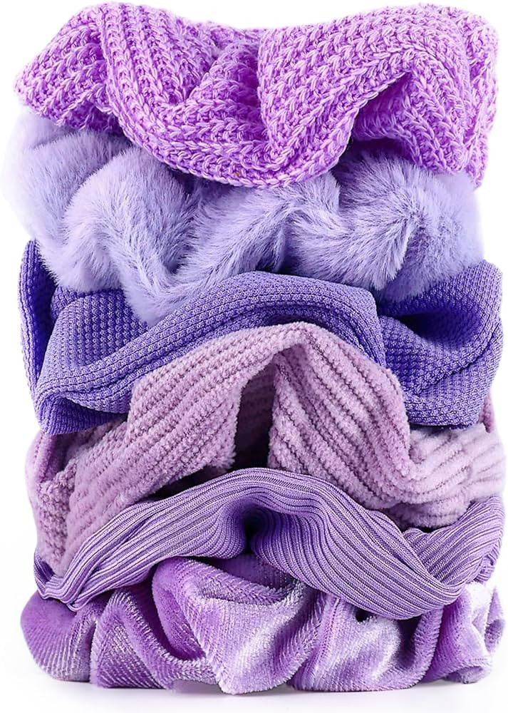 Scrunchies for Women Girls 6Pcs Purple Velvet Scrunchies for Thick Hair Ultra Textured Soft Cordu... | Amazon (US)