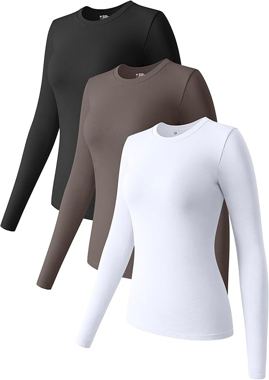 OQQ Womens 3 Piece Long Sleeve Tops Crew Neck Stretch Fitted Underscrubs Layer Tee Shirts Tops Bl... | Amazon (US)