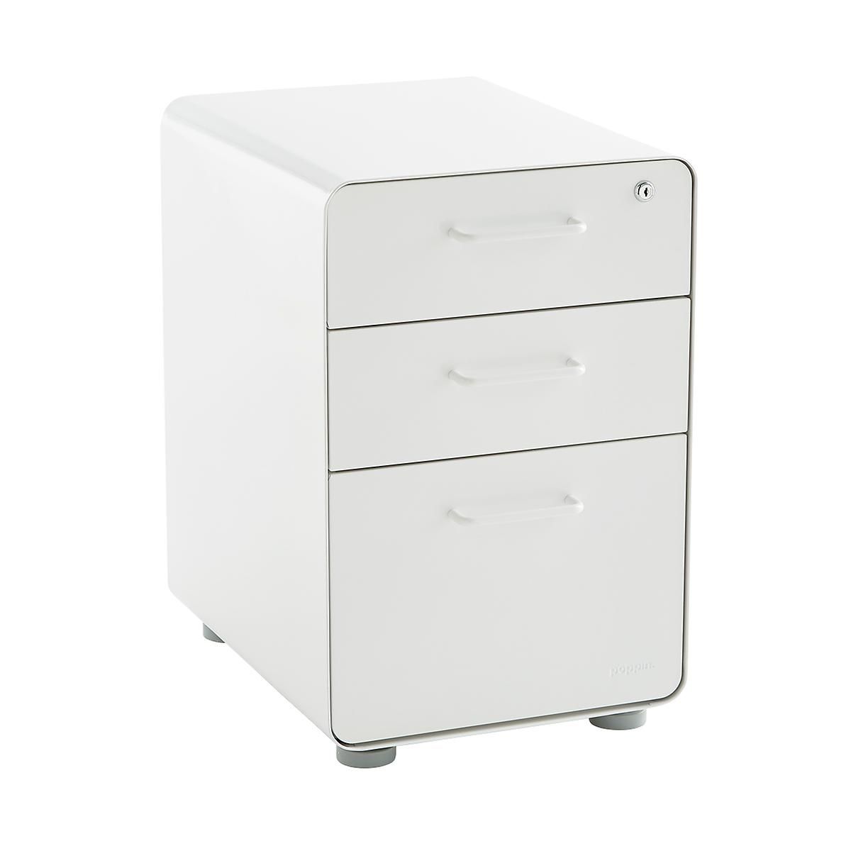 Poppin 3-Drawer Stow Locking Filing Cabinet White | The Container Store