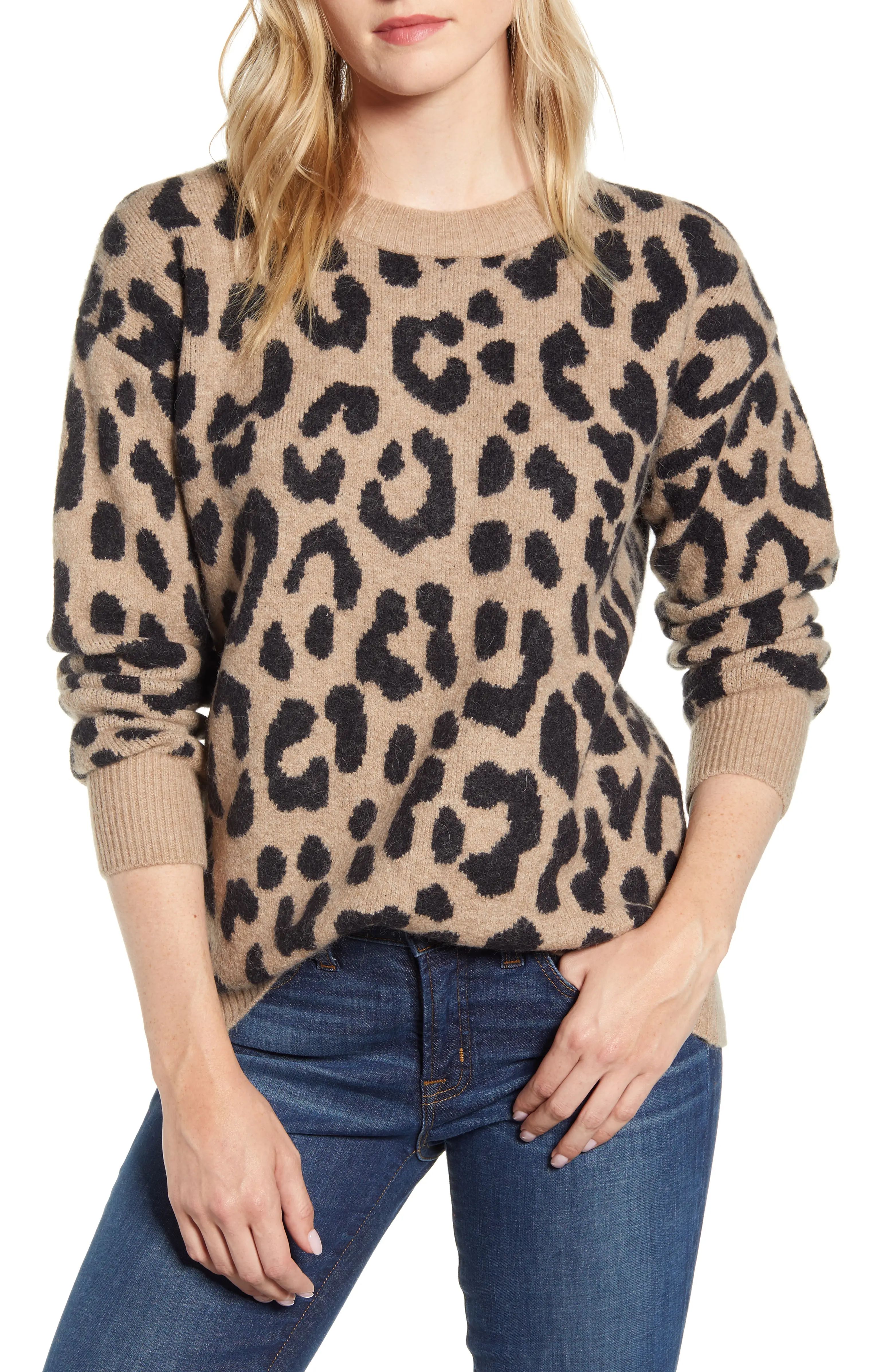 Leopard Print Crewneck Sweater | Nordstrom