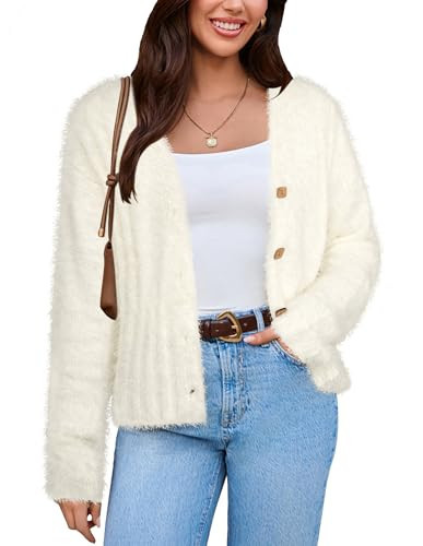 Womens Sweaters Cardigan Fuzzy Sweater Coat Loose Outwear White XL | Amazon (US)