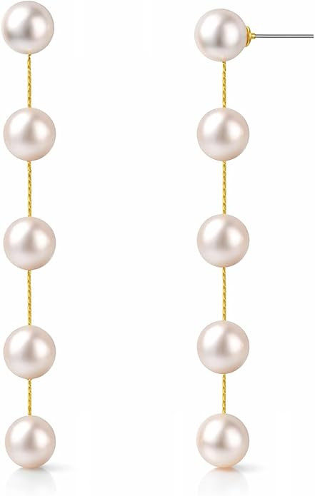 Long Real Freshwater Pearl Dangle Earrings Hanging Tassel String Multiple Genuine Pearl Drop Earr... | Amazon (US)