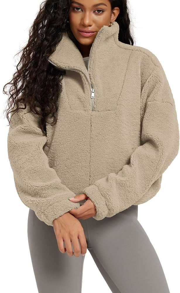 ODODOS Women's Sherpa Fleece Half-Zip Pullover - Cozy Warm Long Sleeve Sweatshirt Cinchable Outer... | Amazon (US)