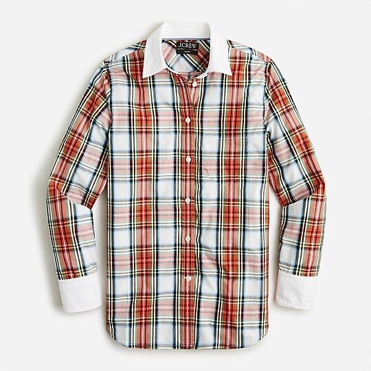 Classic-fit cotton poplin shirt in Snowy Stewart tartan | J.Crew US