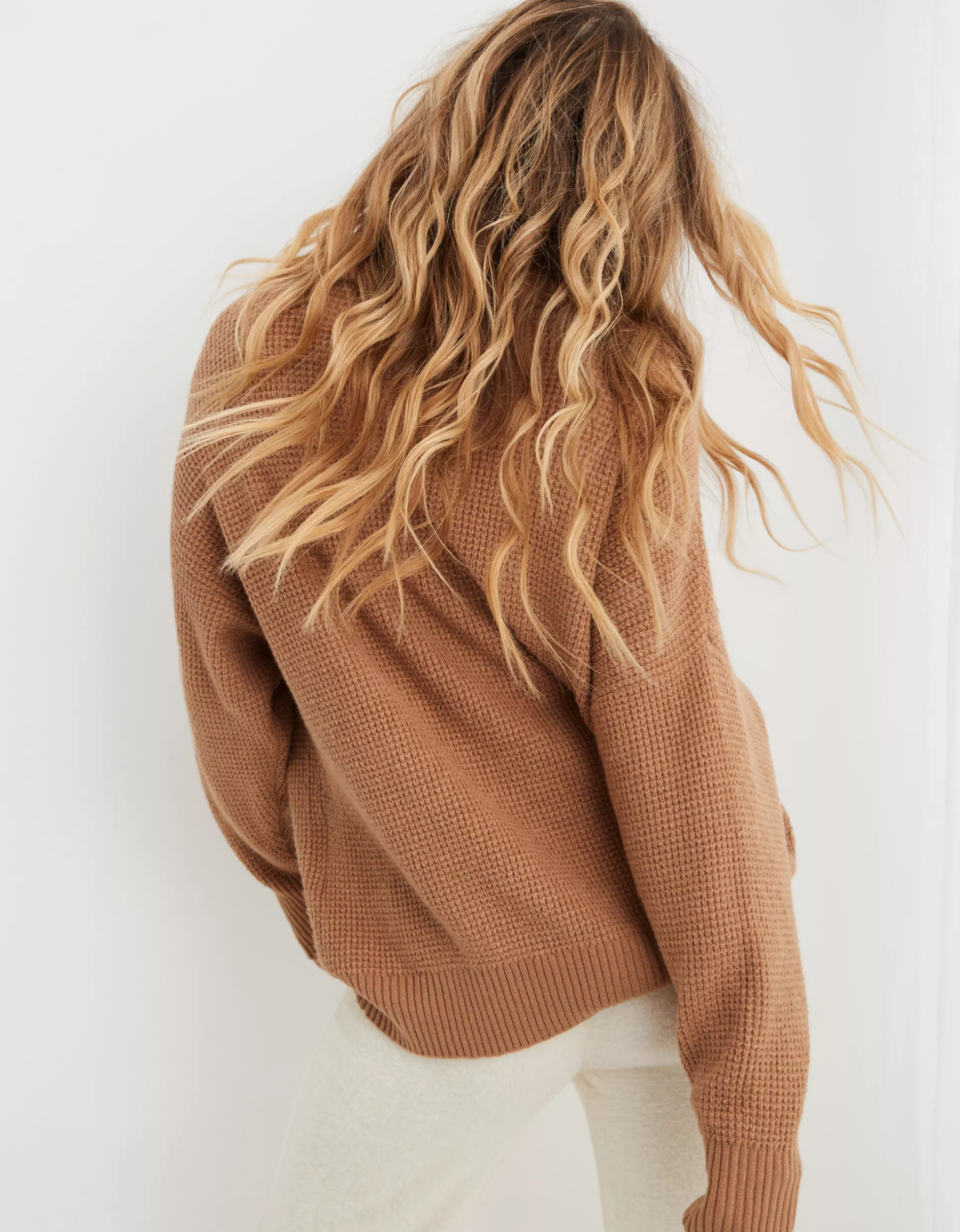 Aerie CozyUp Waffle Quarter Zip Sweater | Aerie