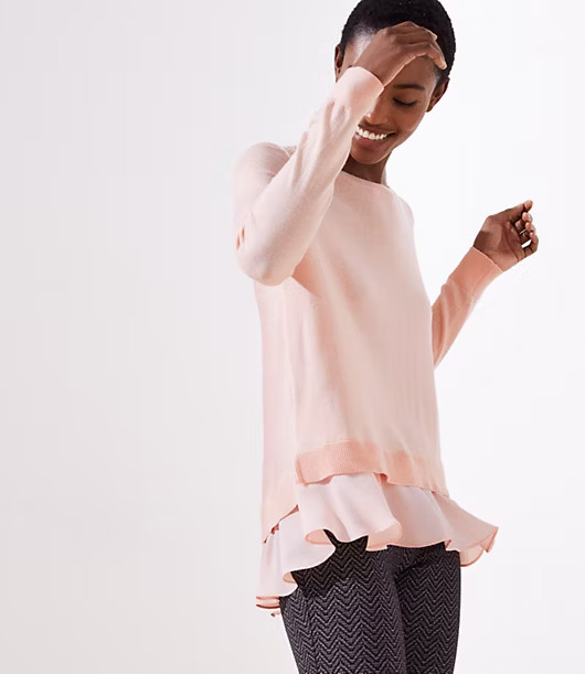 LOFT Flounce Mixed Media Sweater | LOFT