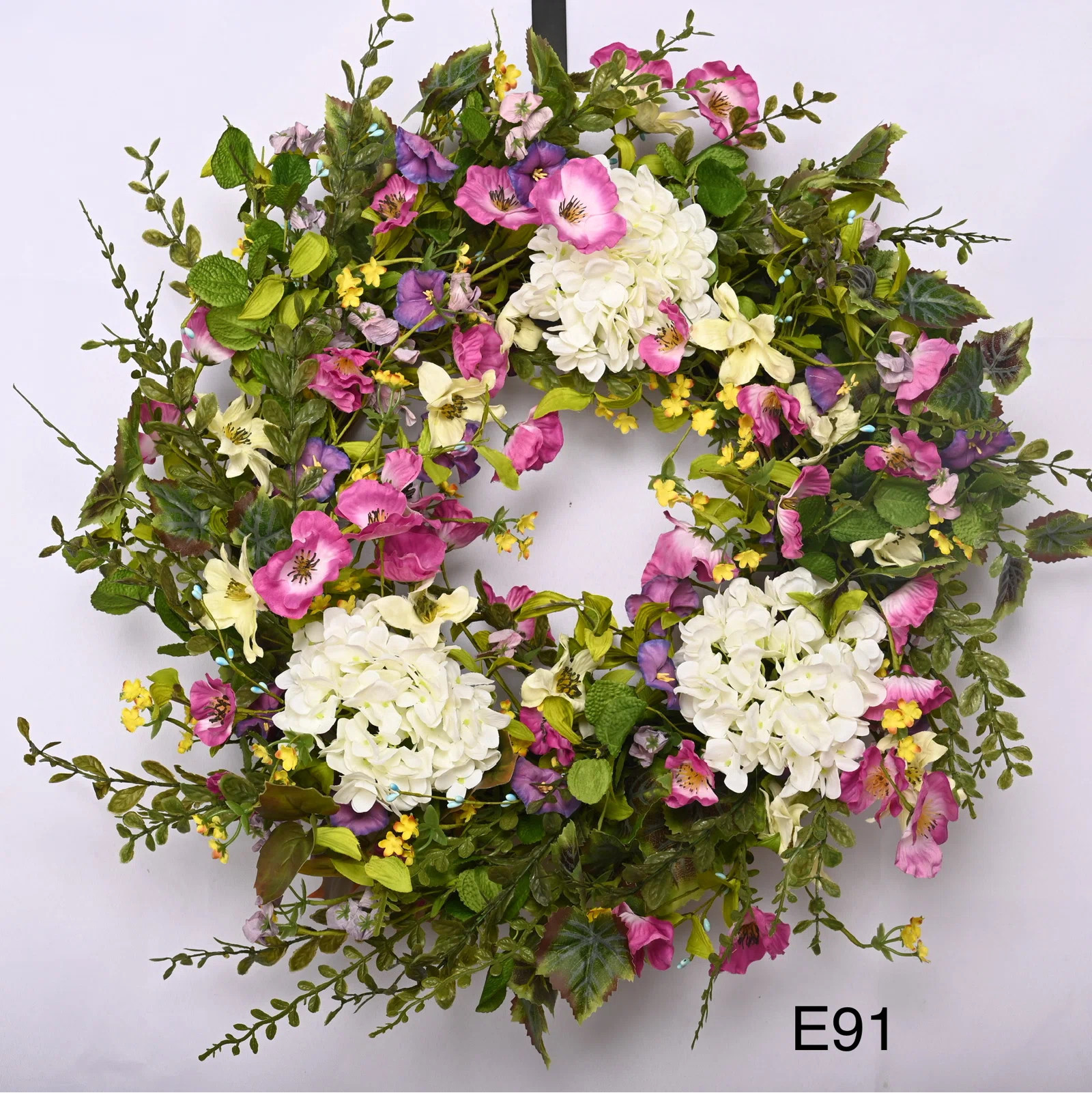 26" Handcrafted Faux Hydrangea Morning Glory Floral Wreath for Front Door | Wayfair North America
