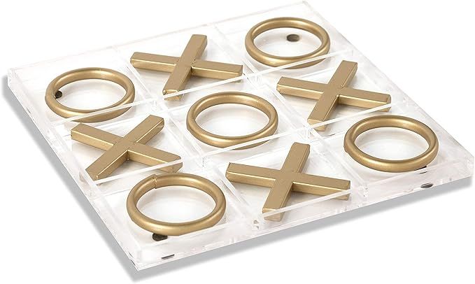 FUIN 12" x 12" Acrylic Decorative Gold Tic Tac Toe Board Game Set for Coffee Table Decor, Gold | Amazon (US)