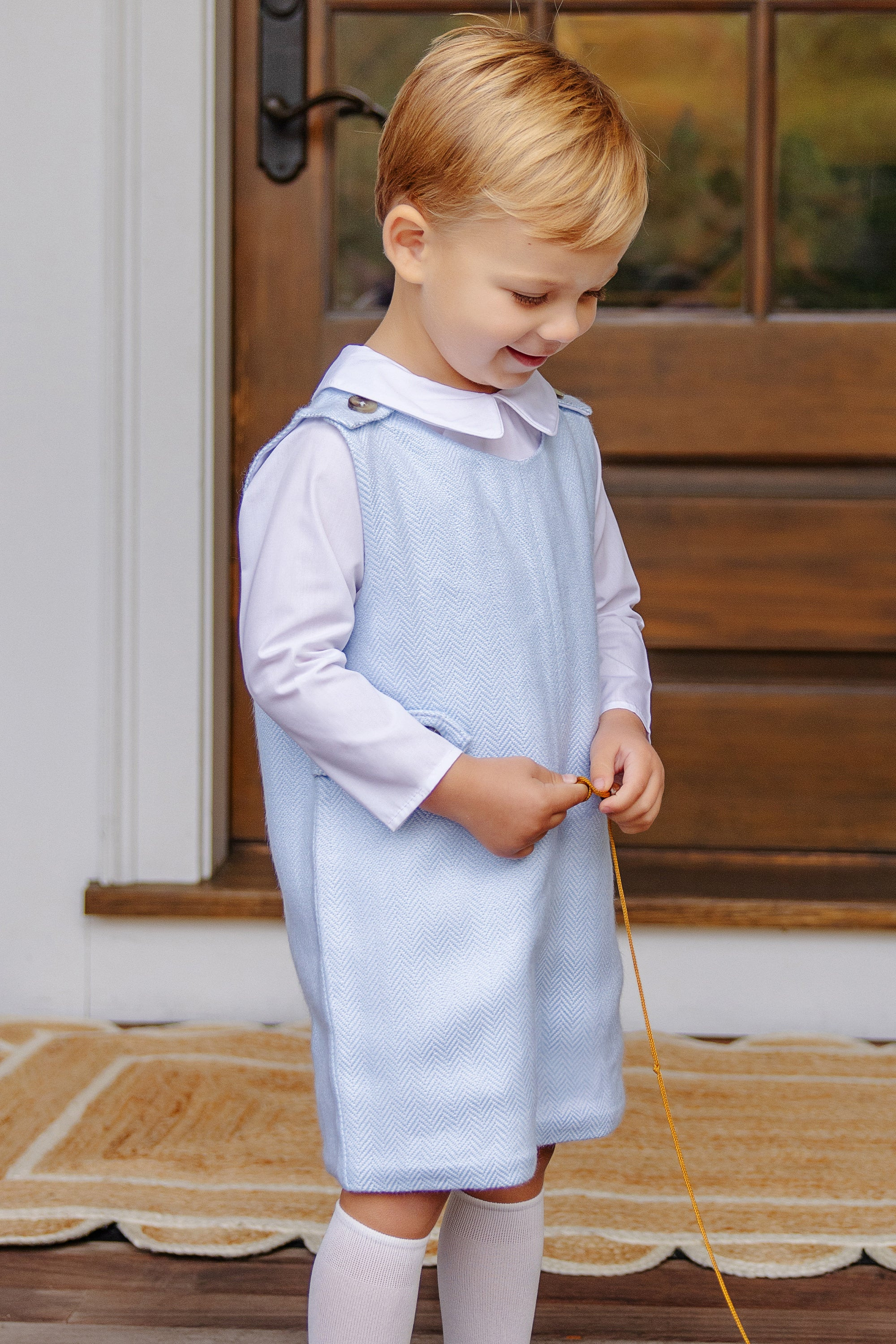 Jack Keene Jon Jon - Beale Street Blue Herringbone with Tortoise Buttons | The Beaufort Bonnet Company