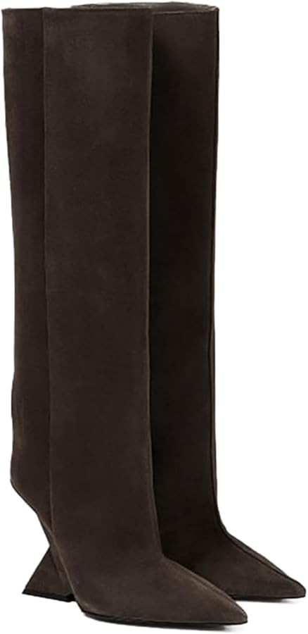 Women's Knee High Boots Suede Wedge High Heel Long Booties Wide Calf Pointed Toe Block Heel Booti... | Amazon (US)