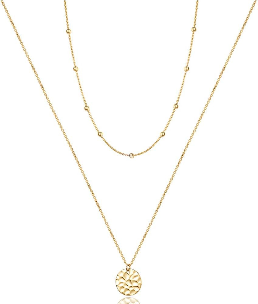 Turandoss Dainty Layered Choker Necklace, Handmade 14K Gold Plated Y Pendant Necklace Multilayer ... | Amazon (US)