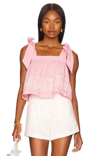 Embroidered Tie Top in Pink Combo | Revolve Clothing (Global)