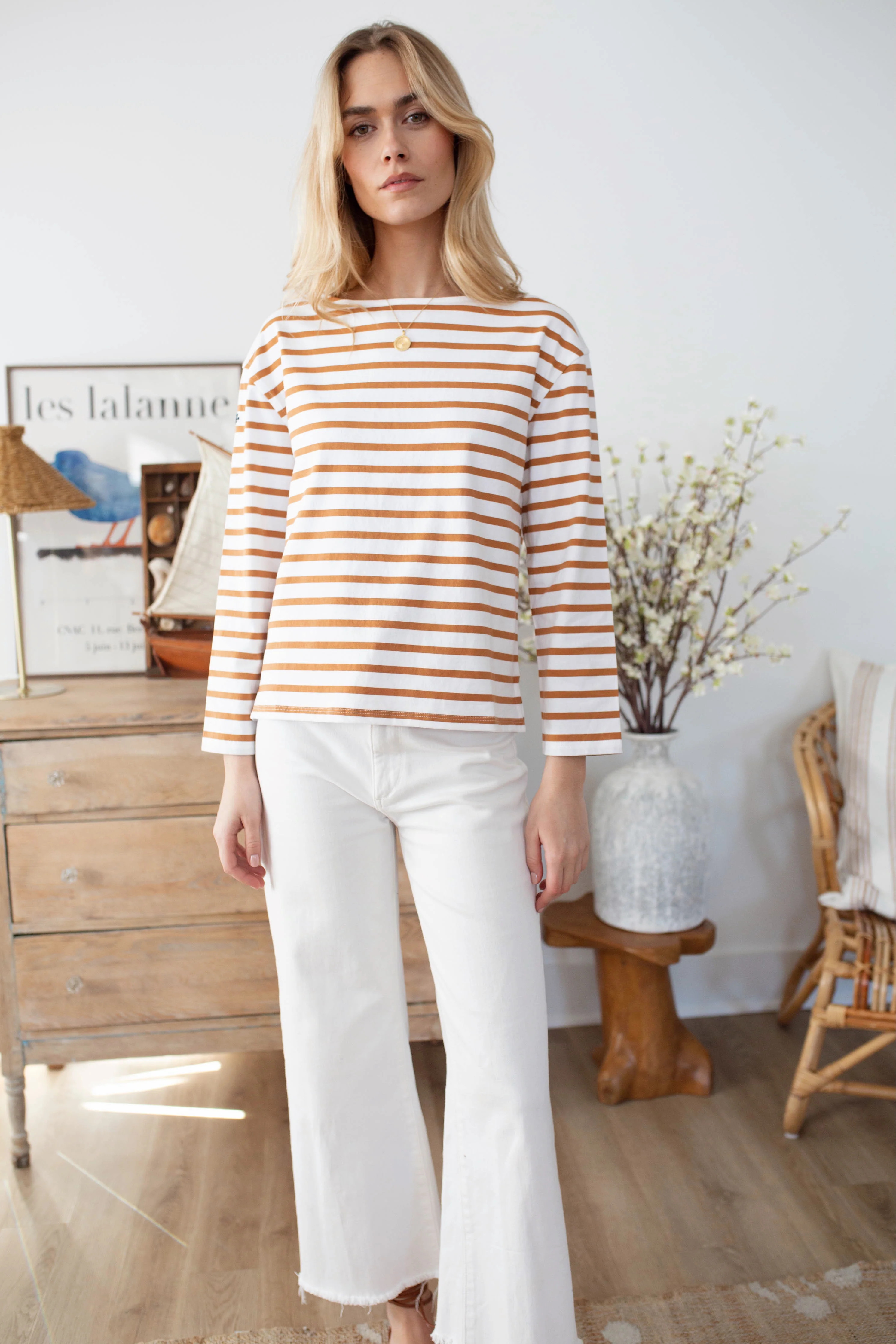 Long Sleeve Mariner - White/Cashew | Marea