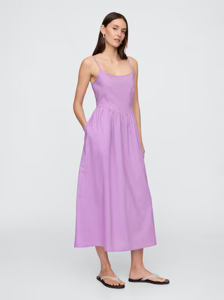 Linen-Blend Dip-Waist Midi Dress | Gap Factory