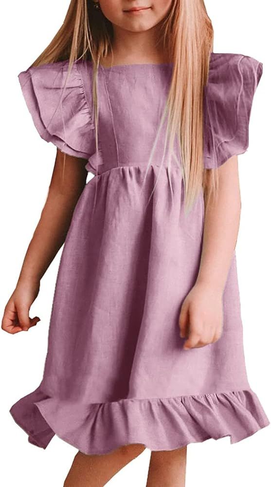 Girls Dress Linen Boho Party Ruffle Sleeve A-Line Floral Hem Loose Fit Summer Outfits for 5-12 Ye... | Amazon (US)