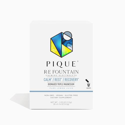 PIQUE RE Fountain Calming Electrolyte Powder - Hydration Powder Packets with Triple Biomaxed™ Magnesium for Rest, Recovery and Cognitive Support - No Added Sugar - 28 Single Serve Sticks (Pack of 1) | Amazon (US)
