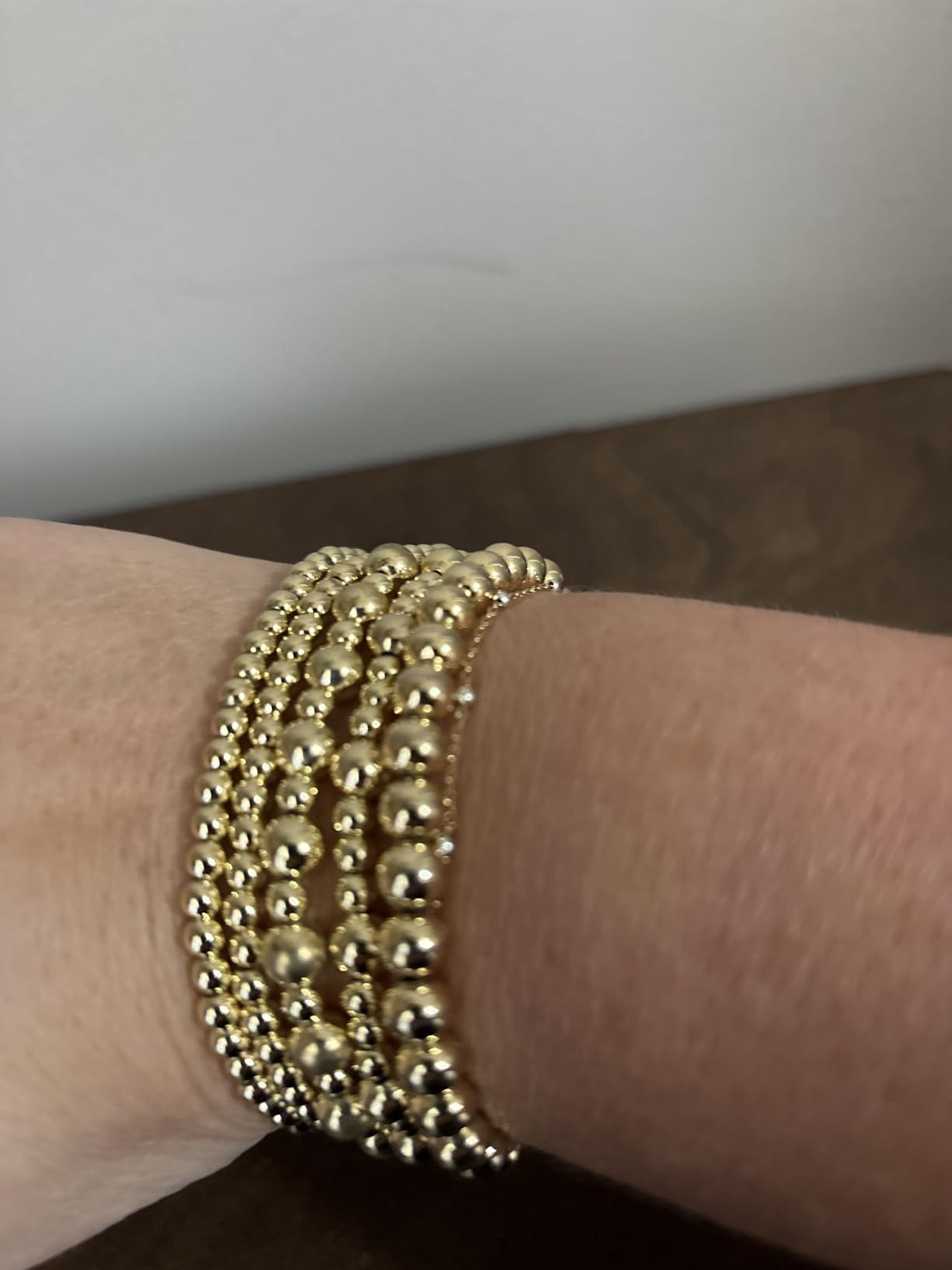 adoyi Gold Bracelets for Women Waterproof, 14K Gold Plated Beaded Strand Bead Ball Bracelets stac... | Amazon (US)