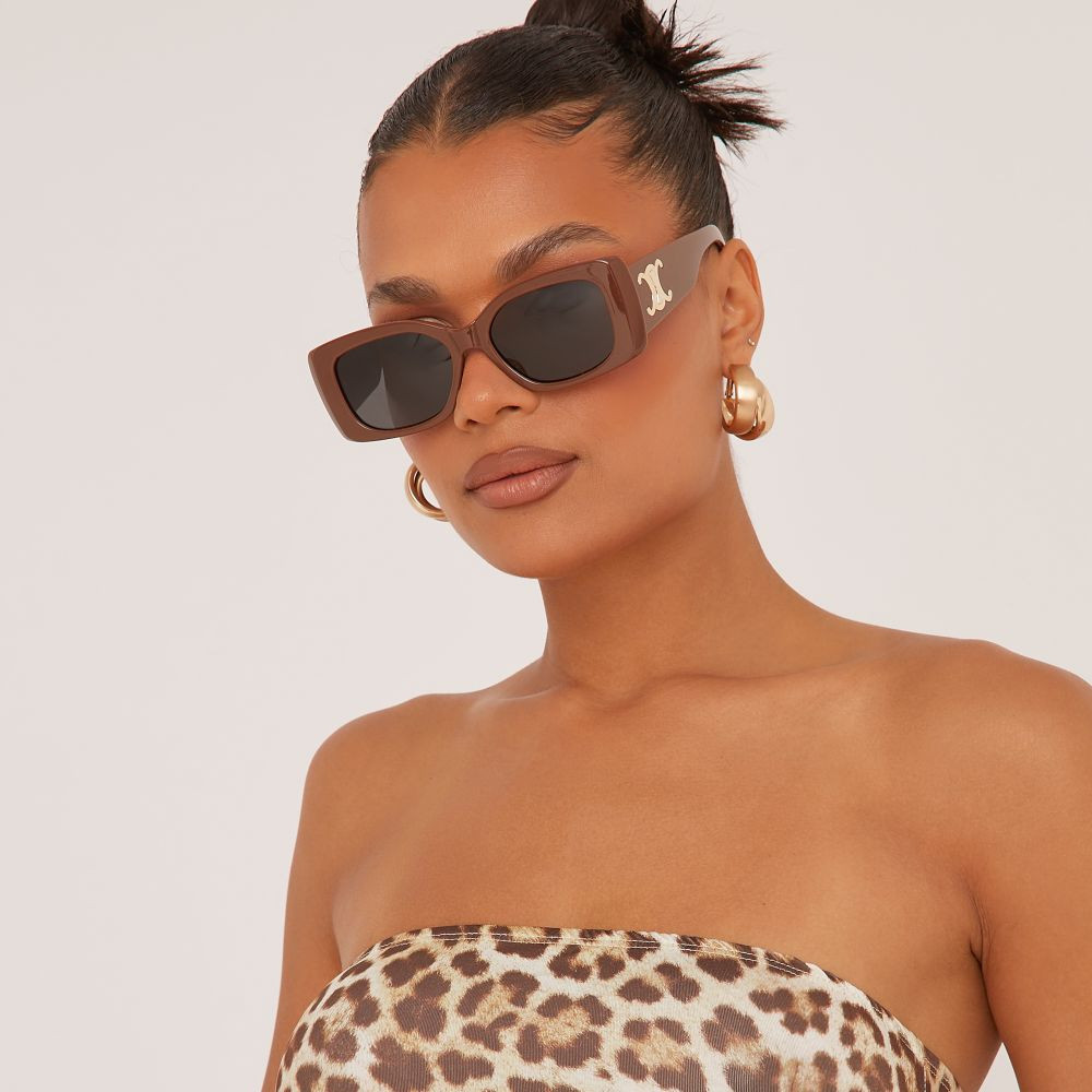 Thick Frame Side Logo Detail Sunglasses In Brown | EGO Shoes (US & Canada)