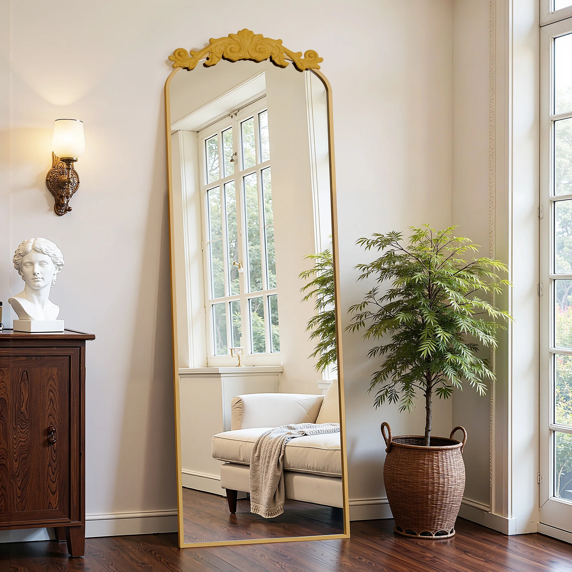 Antok 64"x21" Vintage Arched Full-Length Mirror with Carved Metal Frame, Baroque-Style Floor Mirr... | Walmart (US)