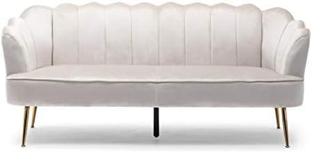 Amazon.com: Christopher Knight Home Reitz Channel Stitch 3 Seater Shell Sofa - Velvet - Beige/Gol... | Amazon (US)