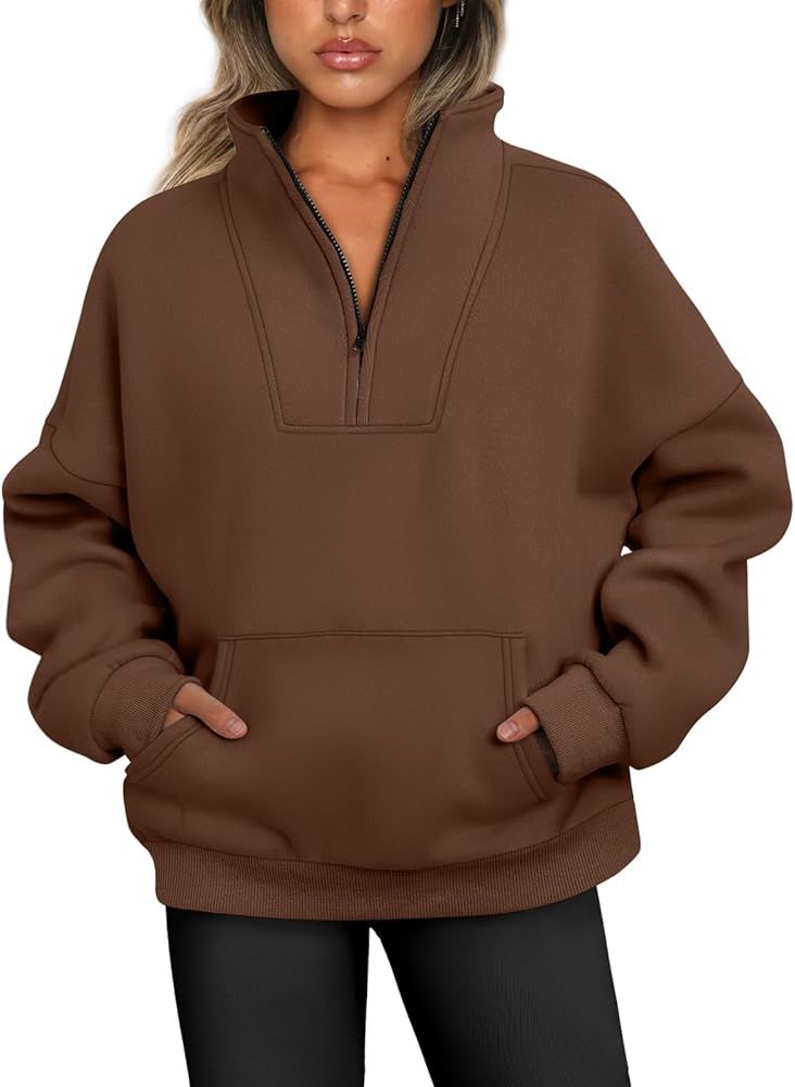 Womens Half Zip Pullover Sweatshirts Quarter Zip Oversized Hoodies Sweaters Fall Outfits 2023 Y2K... | Amazon (US)