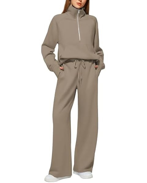 Women's 2 Piece Outfits Lounge Set 2024 Oversized Half Zip Sweatshirt Wide Leg Sweatpant Set Swea... | Amazon (US)