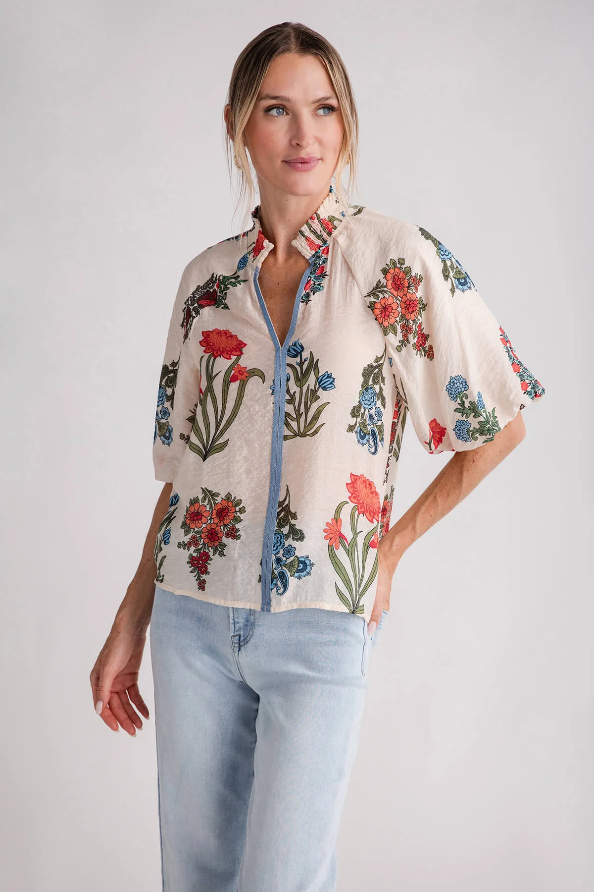 THML Short Puff Sleeve Print Top | Social Threads