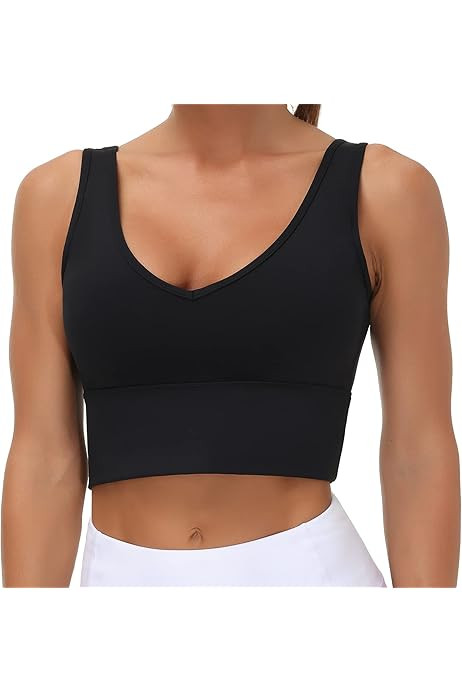 Women’s Longline Sports Bra Wirefree Padded Medium Support Yoga Bras Gym Running Workout Tank Tops | Amazon (US)