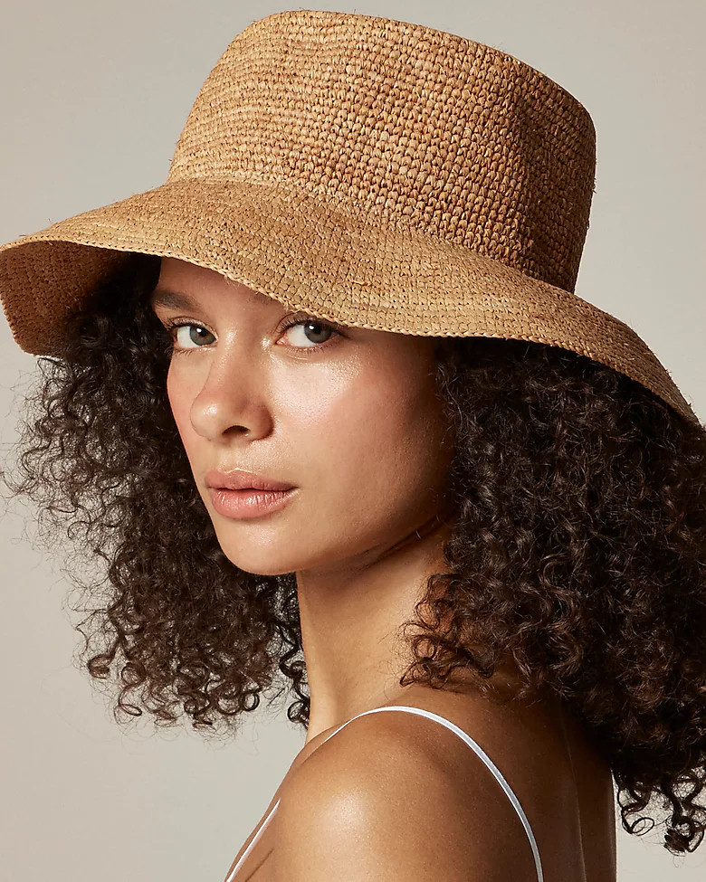 Wide-brim raffia bucket hat | J. Crew US