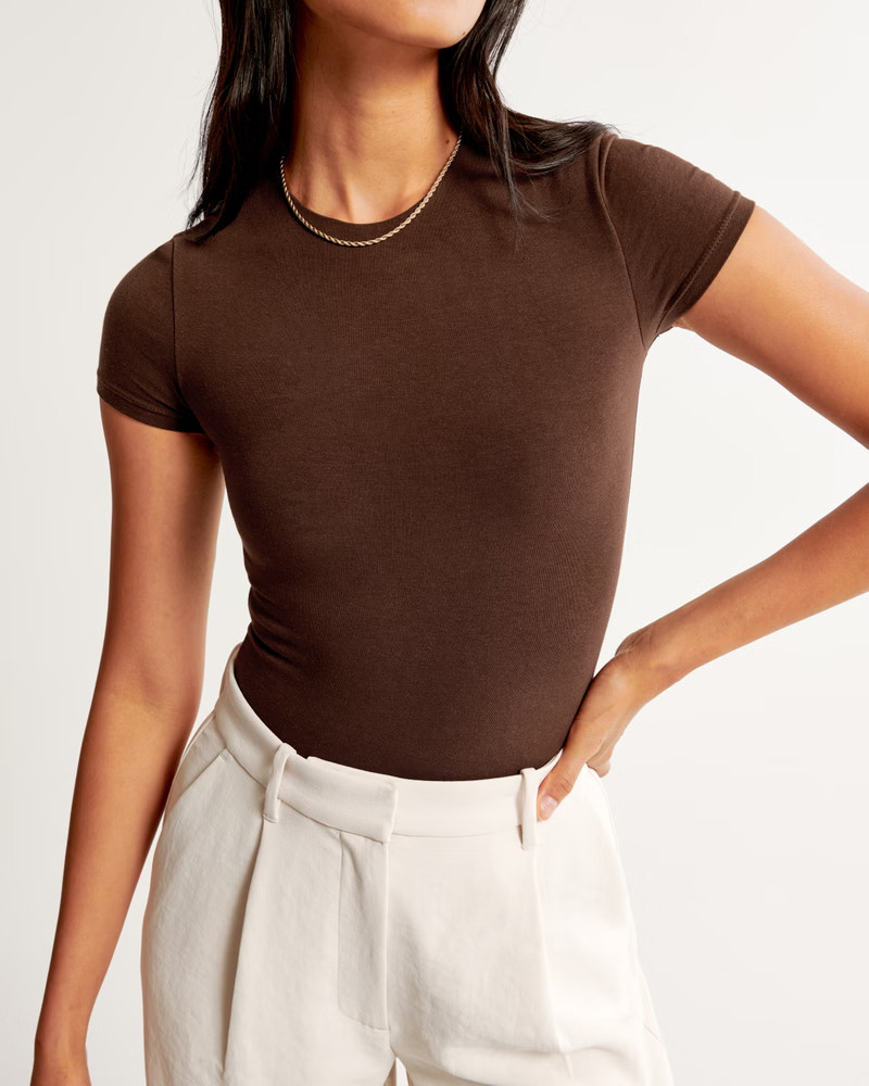 Short-Sleeve Cotton Seamless Fabric Crew Bodysuit | Abercrombie & Fitch (US)