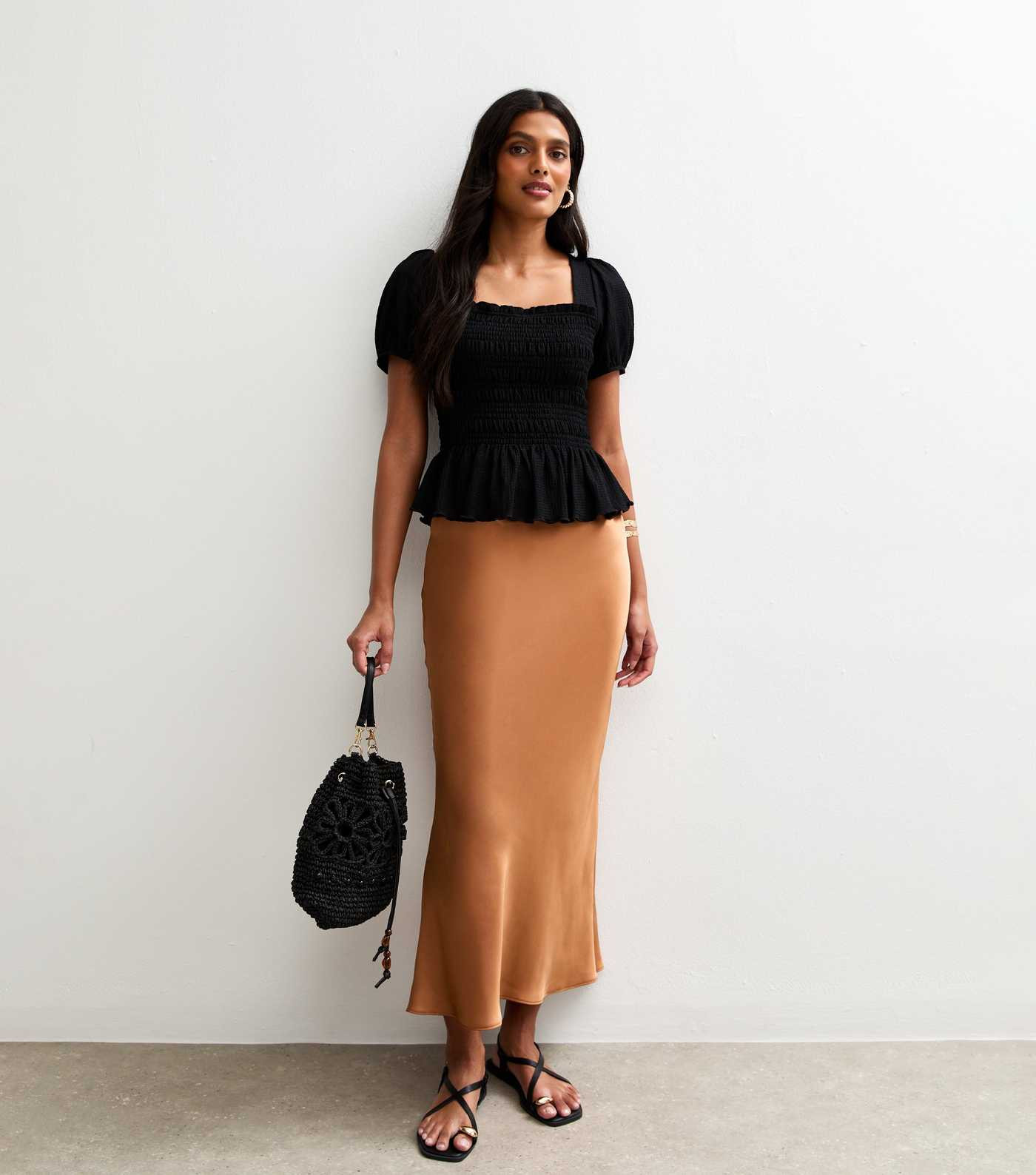 Burnt Orange Satin Bias Cut Satin Midi Skirt | New Look | New Look (UK)